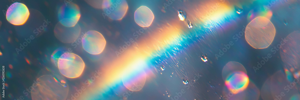 Poster tiny stylized rainbows appear after gentle rain and sunshine in a vibrant background