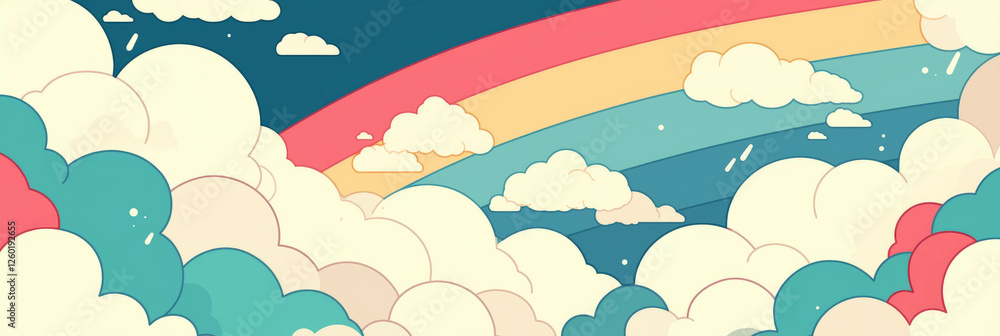 Poster tiny rainbows appear after gentle rain and sunshine, creating a whimsical backdrop