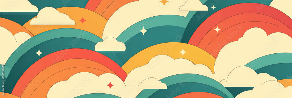 Poster Colorful tiny rainbows with gentle arcs create a whimsical banner background design