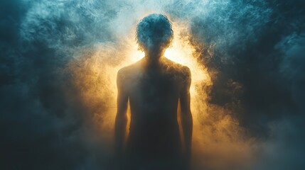 resurrection mysterious silhouette of a man in the dark with light