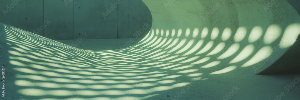 Poster woven nylon and anodized aluminum create striking patterns on smooth concrete surface