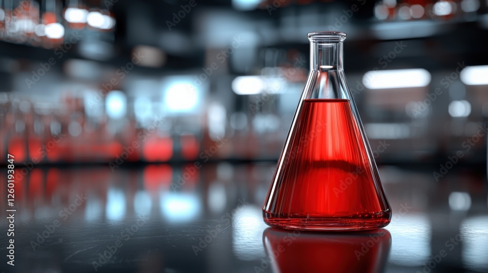 Poster experimenting with red liquid in a laboratory chemical glassware modern setting close-up view scient