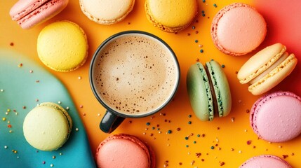 Obraz premium Colorful Macarons and Coffee Delight