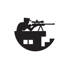 Sniper aiming from a rooftop
