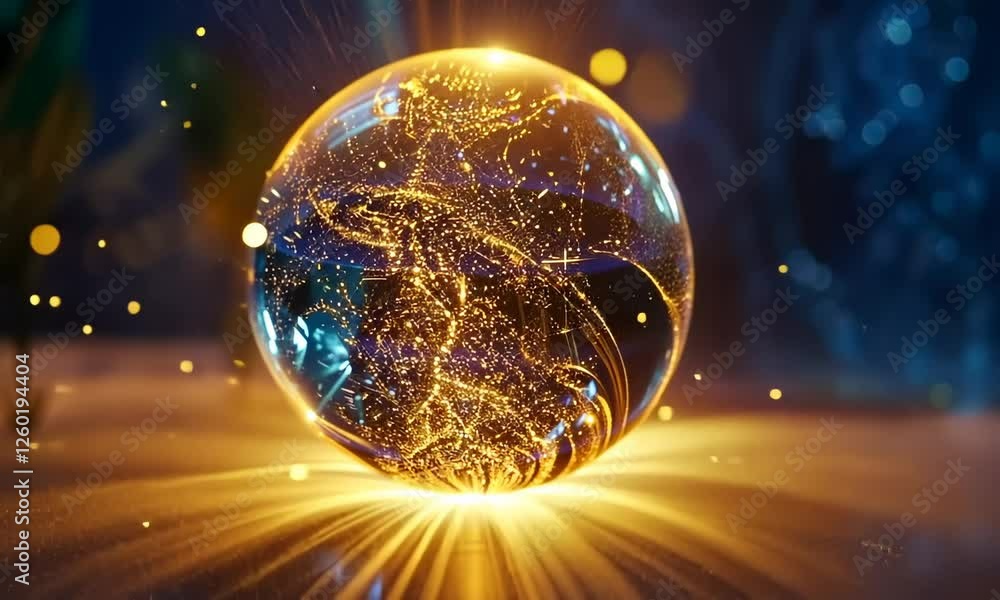 Poster light pulses through a crystal ball, sending out ethereal beams that illuminate the surrounding spac
