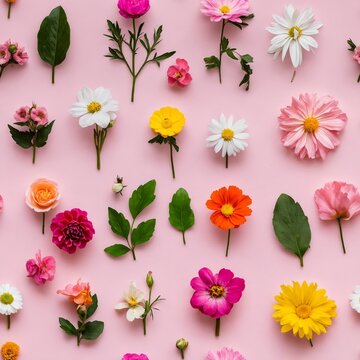 Un mont&oacute;n de flores sobre un fondo rosa.
