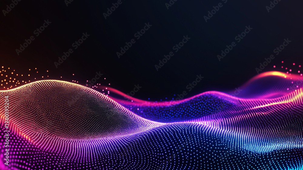 Poster ethereal digital landscape: a mesmerizing abstract digital landscape composed of vibrant, pulsating 