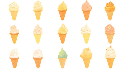 Set of ice cream cones isolated on a white background, a collection of waffle cones for advertising or design elements, top view and side view, close-up. 