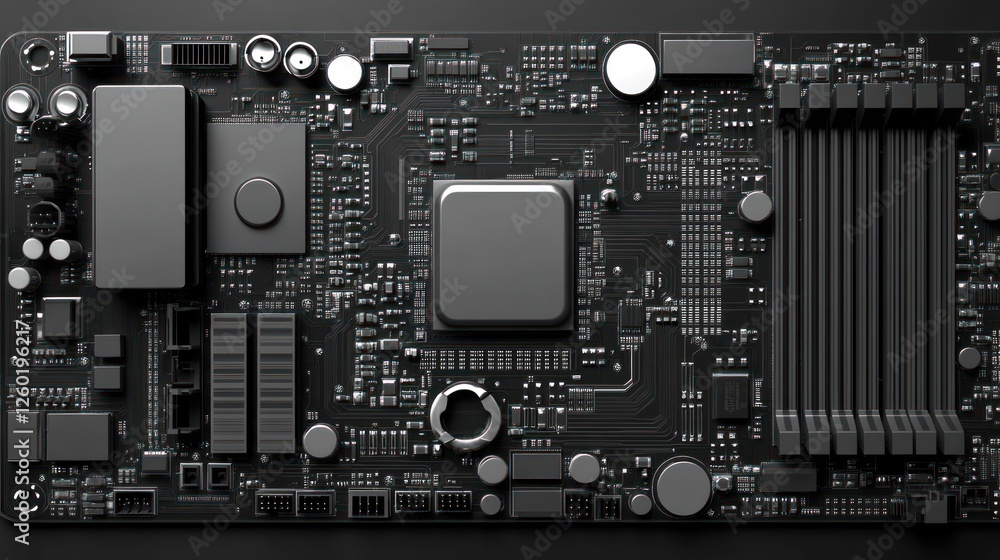 Poster close-up of a modern computer motherboard with components