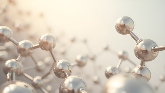 Futuristic Molecular Structure Illustration with Neutral Beige and Warm Gray Gradient &ndash; Abstract Science Background with 3D Atoms, Spheres, and Rods &ndash; Perfect for Medical, AI, Biotech, Innovation, Res