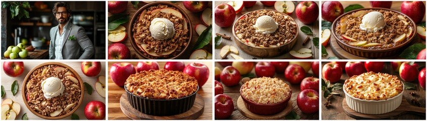 Fototapeta premium Assortment of Apple Pies with Crumble Topping and Ice Cream