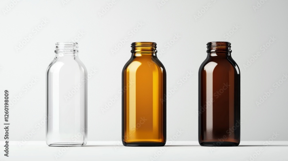 Poster a striking arrangement features three distinct bottles in varying colors: a transparent bottle, an a