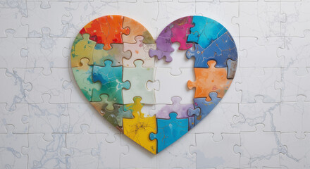 Puzzle pieces of a heart being put together 