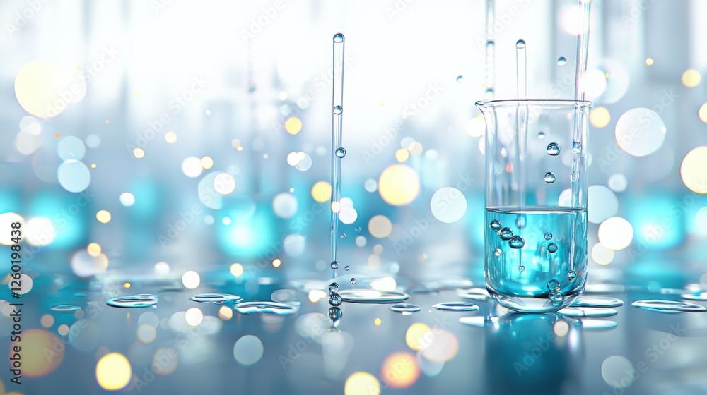 Poster dynamic liquid experiment in laboratory science lab image of chemistry bright environment close-up v