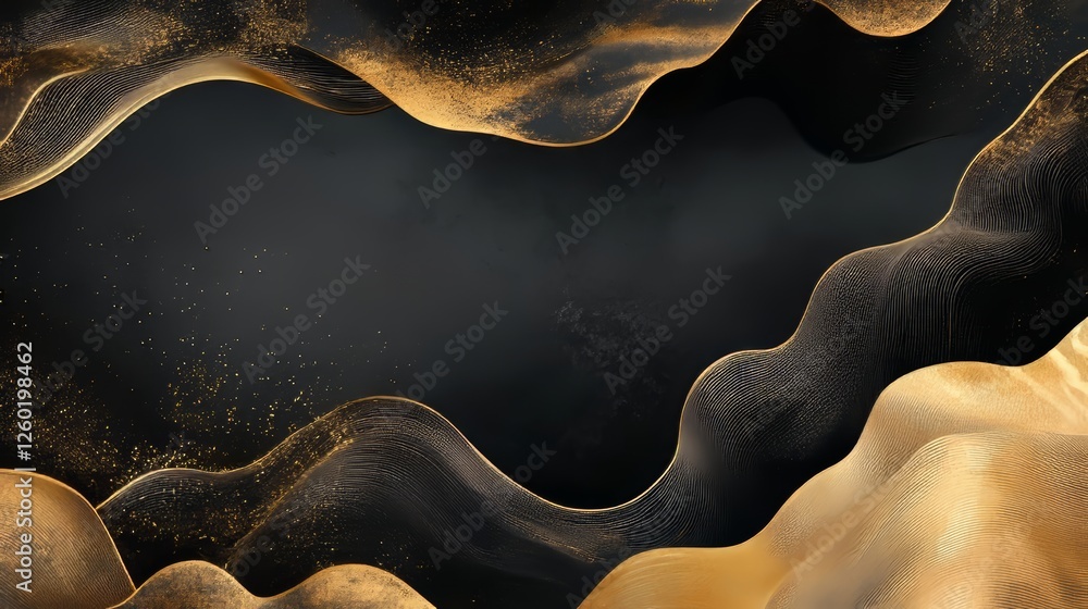 Poster abstract design featuring flowing black and gold waves with a textured background