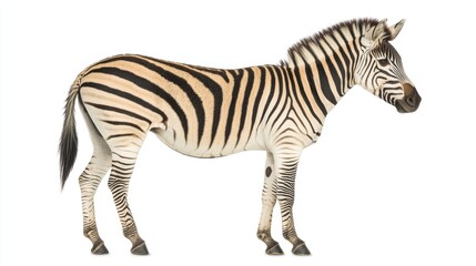 Fototapeta premium Side Portrait of a Striped Zebra in Natural Habitat with Focus on Unique Patterns