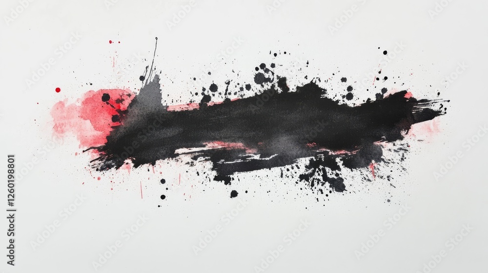 Poster abstract black and red splatter artwork on white canvas showcasing dynamic brush strokes and texture