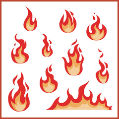 Burning Fire Flame Vector Illustration set