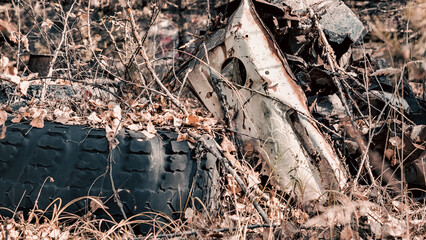 equipment dump in the forest in Chernobyl