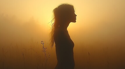 Fototapeta premium silhouette of a girl praying in the foggy background