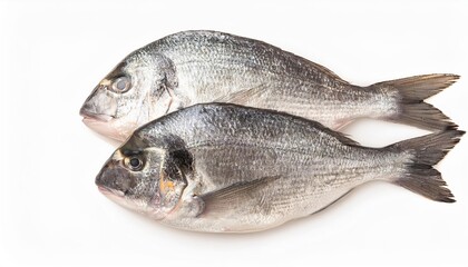 Two fresh sea breams lying on white background