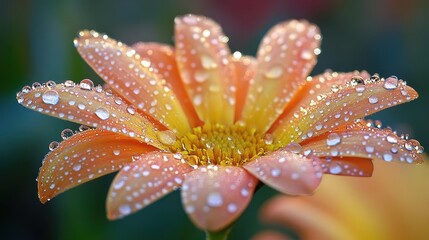 Fototapeta premium Macro of flower petals, close-up of dew drops glistening on the petals