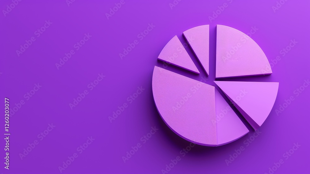 Aufkleber a visually striking 3d-rendered monochromatic purple pie chart with detached segments, set against a