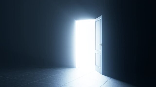 Door Opening, Bright Shining Glowing Light Appears in Dark Room