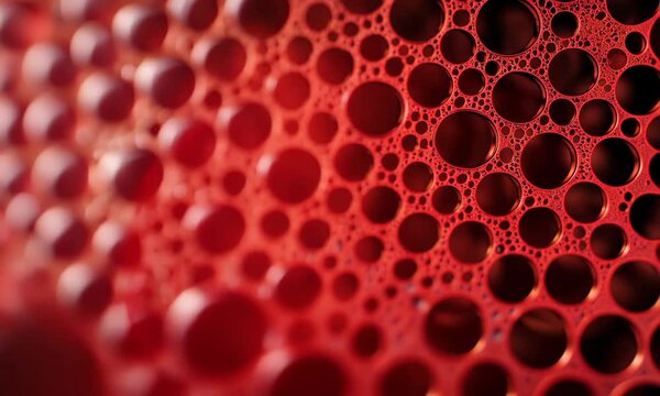 A mesmerizing close-up of a red bubble structure, featuring intricate patterns and textures that evoke curiosity and evoke feelings of scientific wonder.