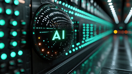 Artificial intelligence concept with futuristic technology lights in digital data center control room
