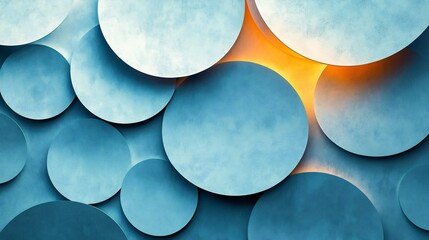 Abstract Blue Circles Warm Light Overlay. AI Generated