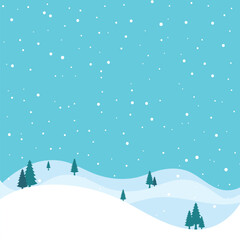 Merry christmas winter background illustration. web banner, greeting card, social media. winter landscape with snow. trees, mountains and snow