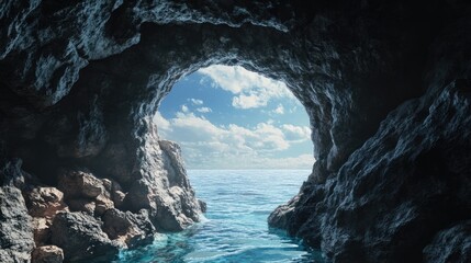 Coastal cave opening to ocean view