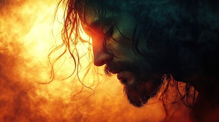 silhouette of jesus with blurred textured atmosphere