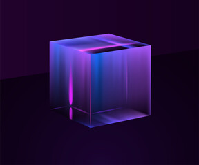 Refraction of light in a glass cube. Vector illustration. Sketch for creativity.