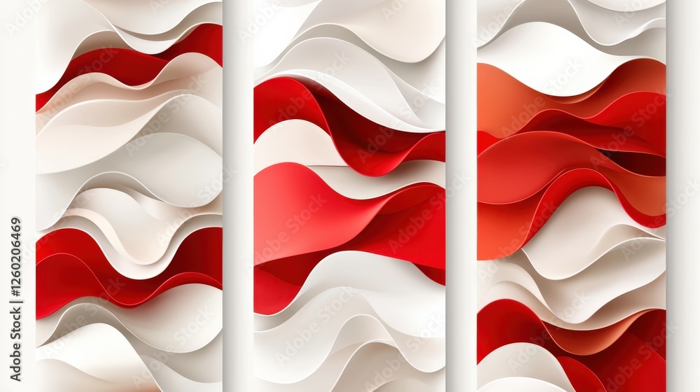 Poster dynamic red and white wave patterns abstract art showcase digital design creative studio aesthetic v