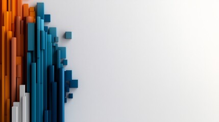 Abstract Geometric Design With Vertical Blue Orange White Rectangular Blocks