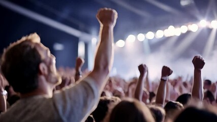 A passionate crowd cheering during an energetic concert scene.