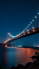 Obraz premium a nighttime view of a large suspension bridge.