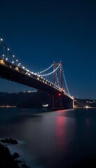Fototapeta premium a nighttime view of a large suspension bridge.
