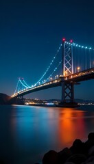 Fototapeta premium a nighttime view of a large suspension bridge.