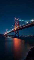 Fototapeta premium a nighttime view of a large suspension bridge.