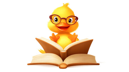 Adorable Duck Reading a Book
