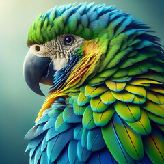 Fototapeta premium Photo portrait of a colored parrot. An exotic bird up close. Multicolored parrot. A tropical bird