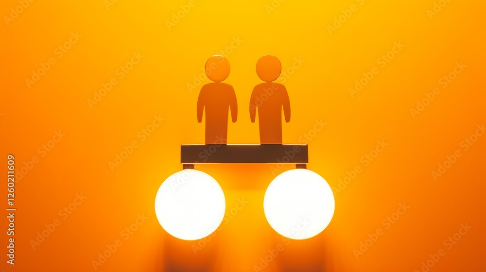 Poster a creative conceptual image featuring two human-shaped figures standing on a structure with two glow