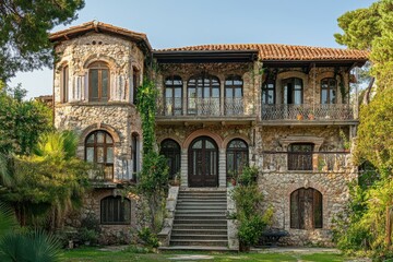 Stone Mansion on a Sunny Day