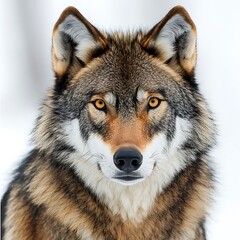 Fototapeta premium Majestic wolf portrait, snowy background, wildlife photography, nature poster