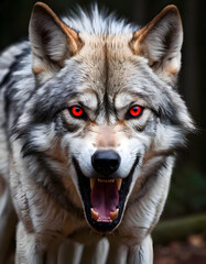 Obraz premium Alpha wolf with striking red eyes