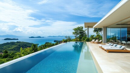Fototapeta premium Luxury Villa with Infinity Pool and Panoramic Ocean View