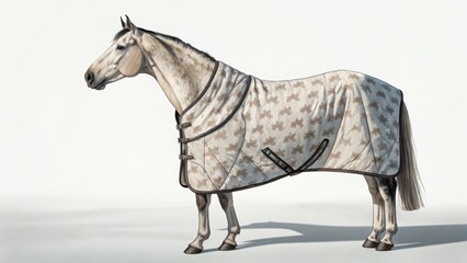 Dappled Gray Horse Showcasing Elegance with Beige Blanket